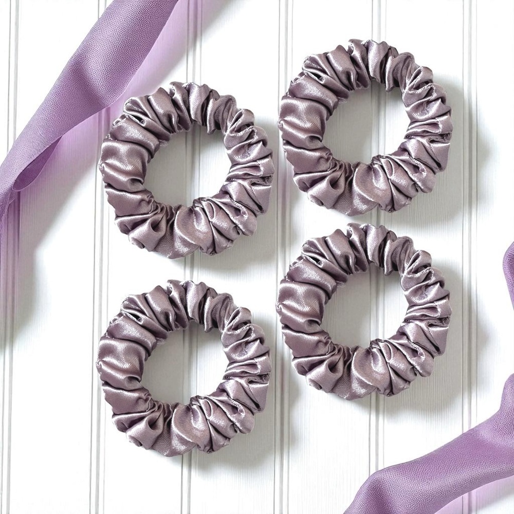 Elegant Small Lavender Satin Scrunchies Set
